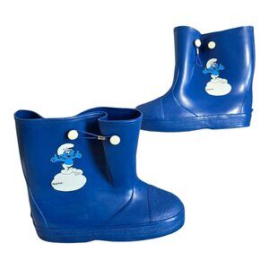 Vintage Peyo Smurfs Rubber Rain Snow Boots Blue Children Big Kid's Size 2